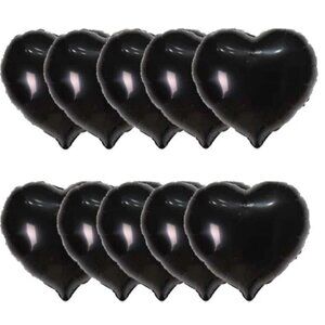 Valentine's decoration bundle of 10 black color foil heart shape ballons love